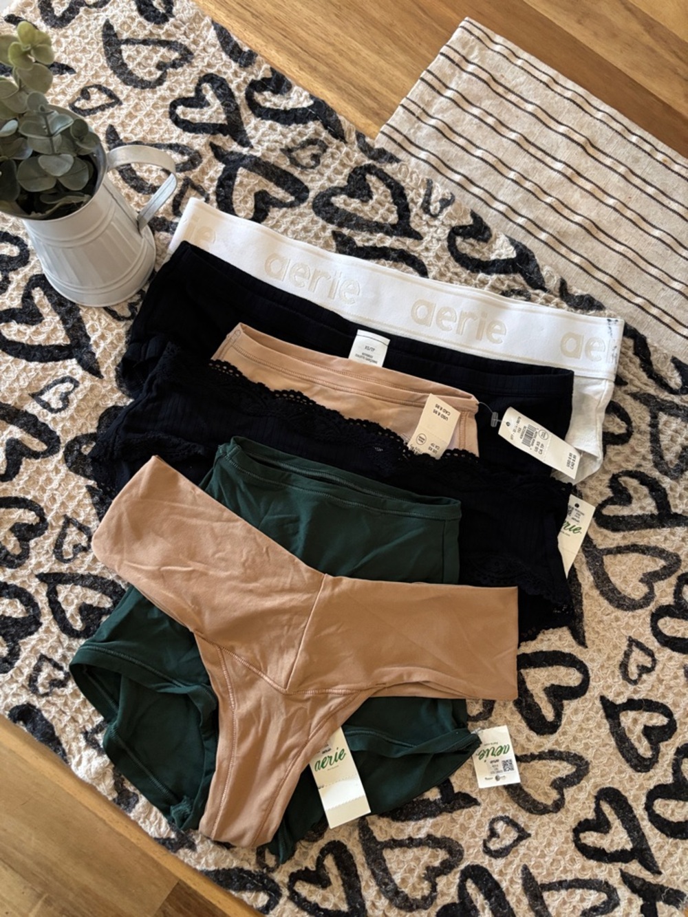 5 aerie panties Bikini Panty Set - Black, Forest Green, Nude, White